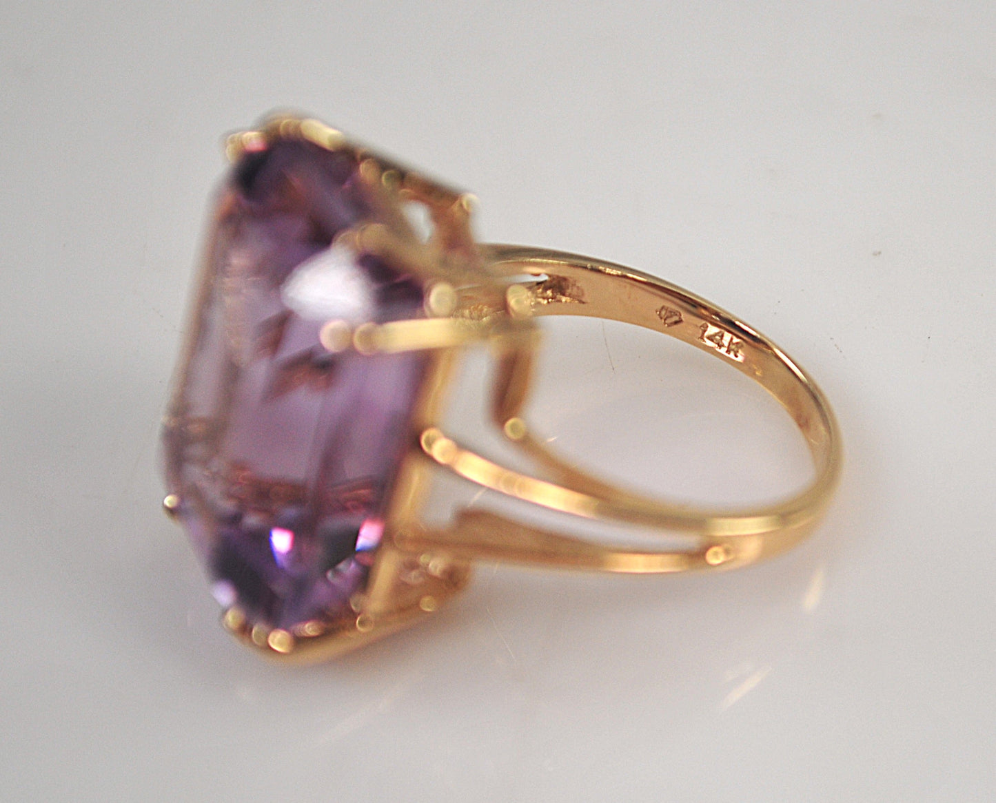 Huge Estate 14K Gold Emerald Cut Amethyst Ring