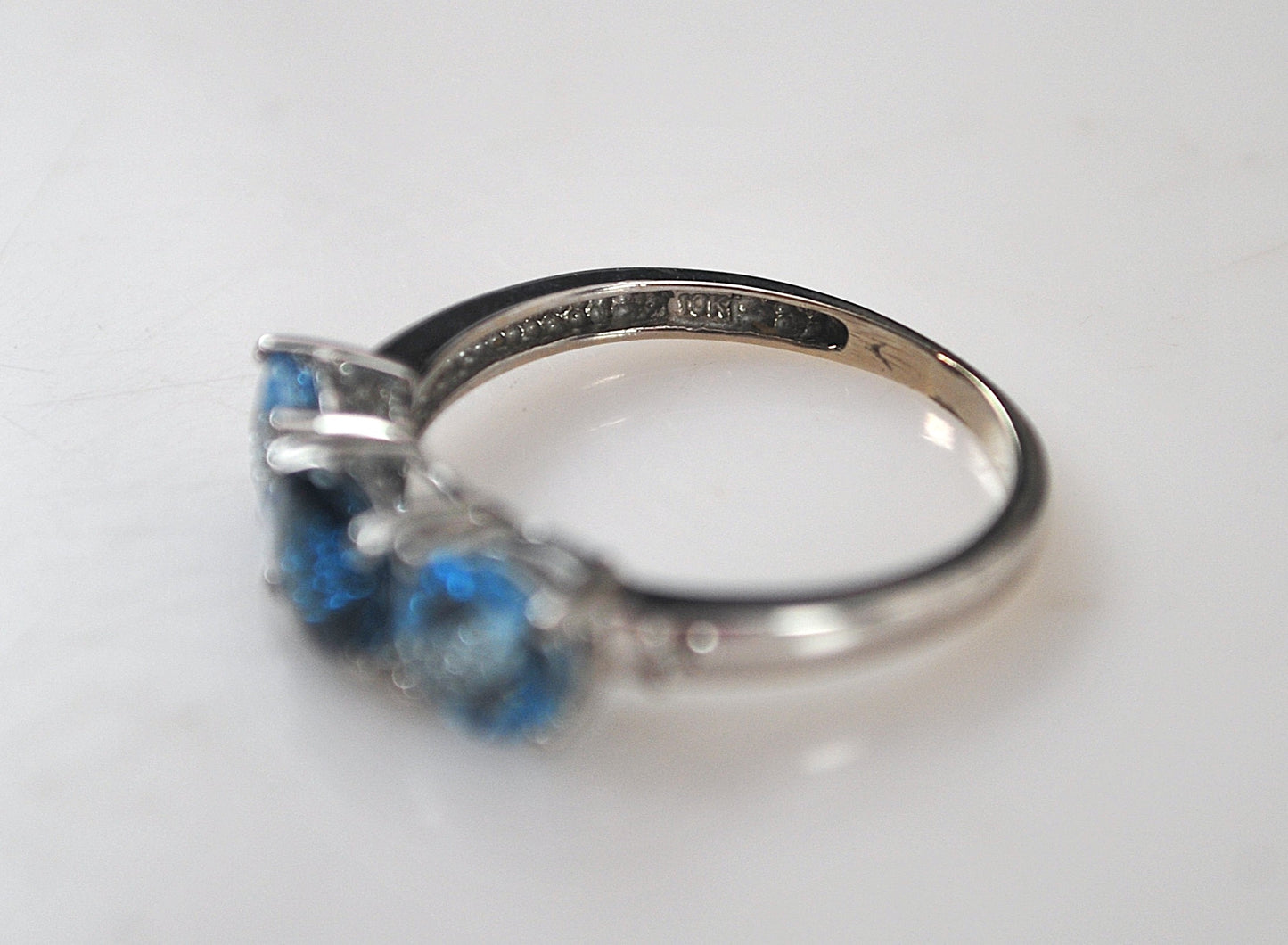 10K White Gold Blue Topaz Diamond Ring