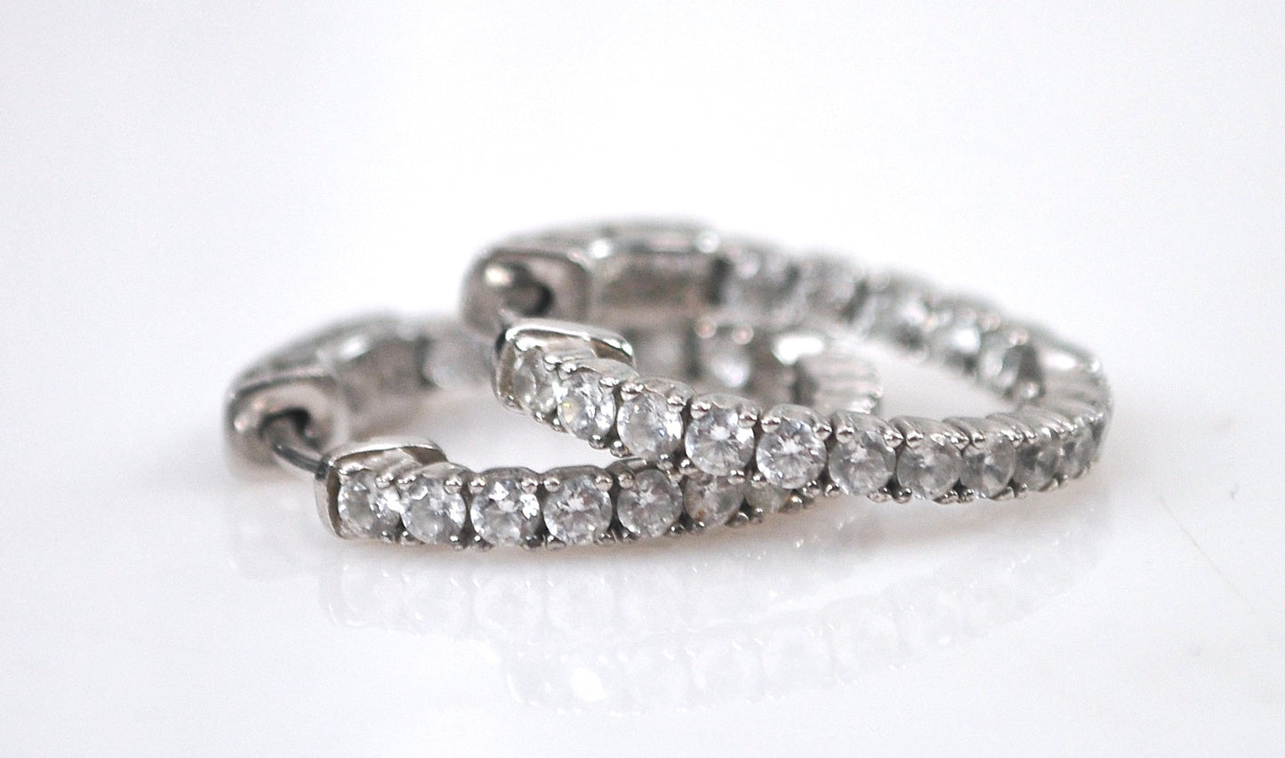 Signed 925 Sterling Silver CZ Inside Out Hoop Earrings