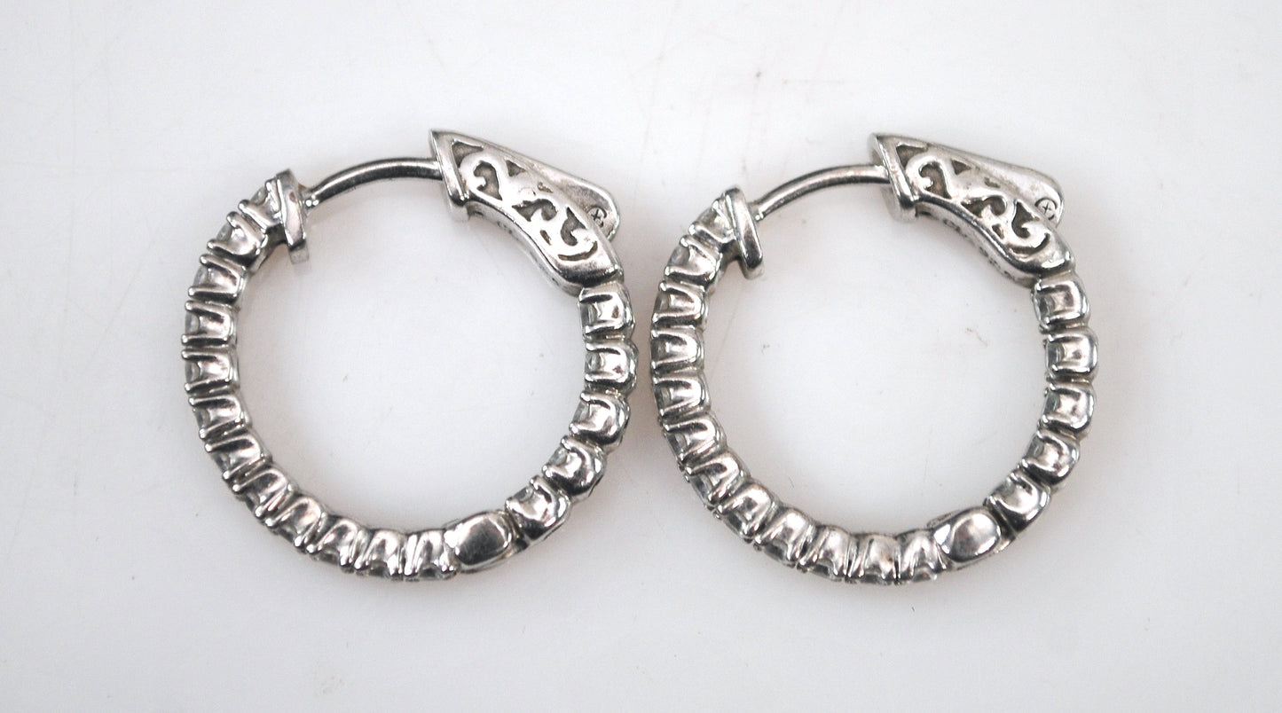 Signed 925 Sterling Silver CZ Inside Out Hoop Earrings