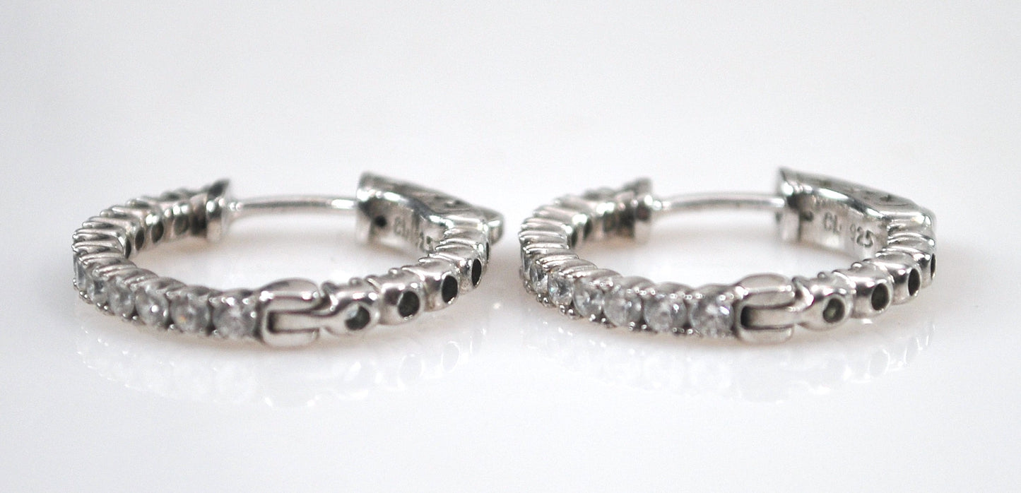 Signed 925 Sterling Silver CZ Inside Out Hoop Earrings