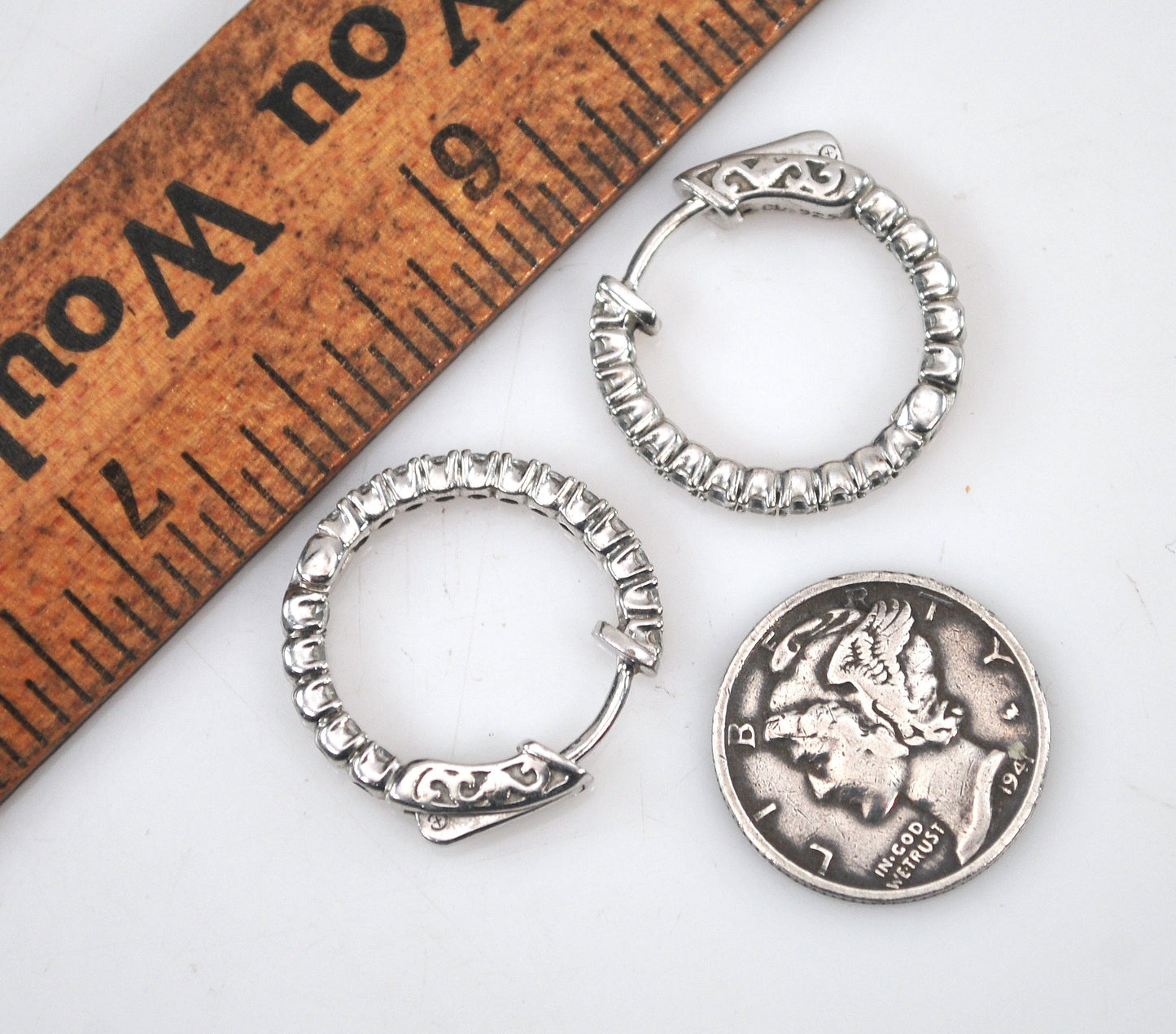 Signed 925 Sterling Silver CZ Inside Out Hoop Earrings