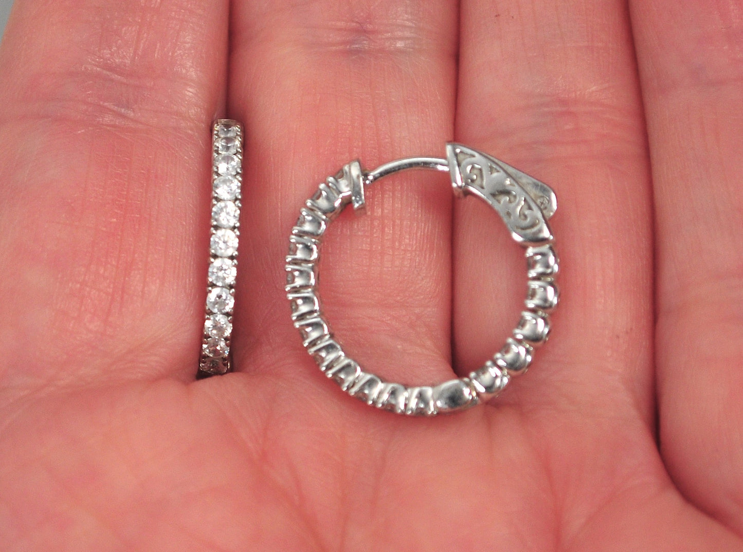 Signed 925 Sterling Silver CZ Inside Out Hoop Earrings