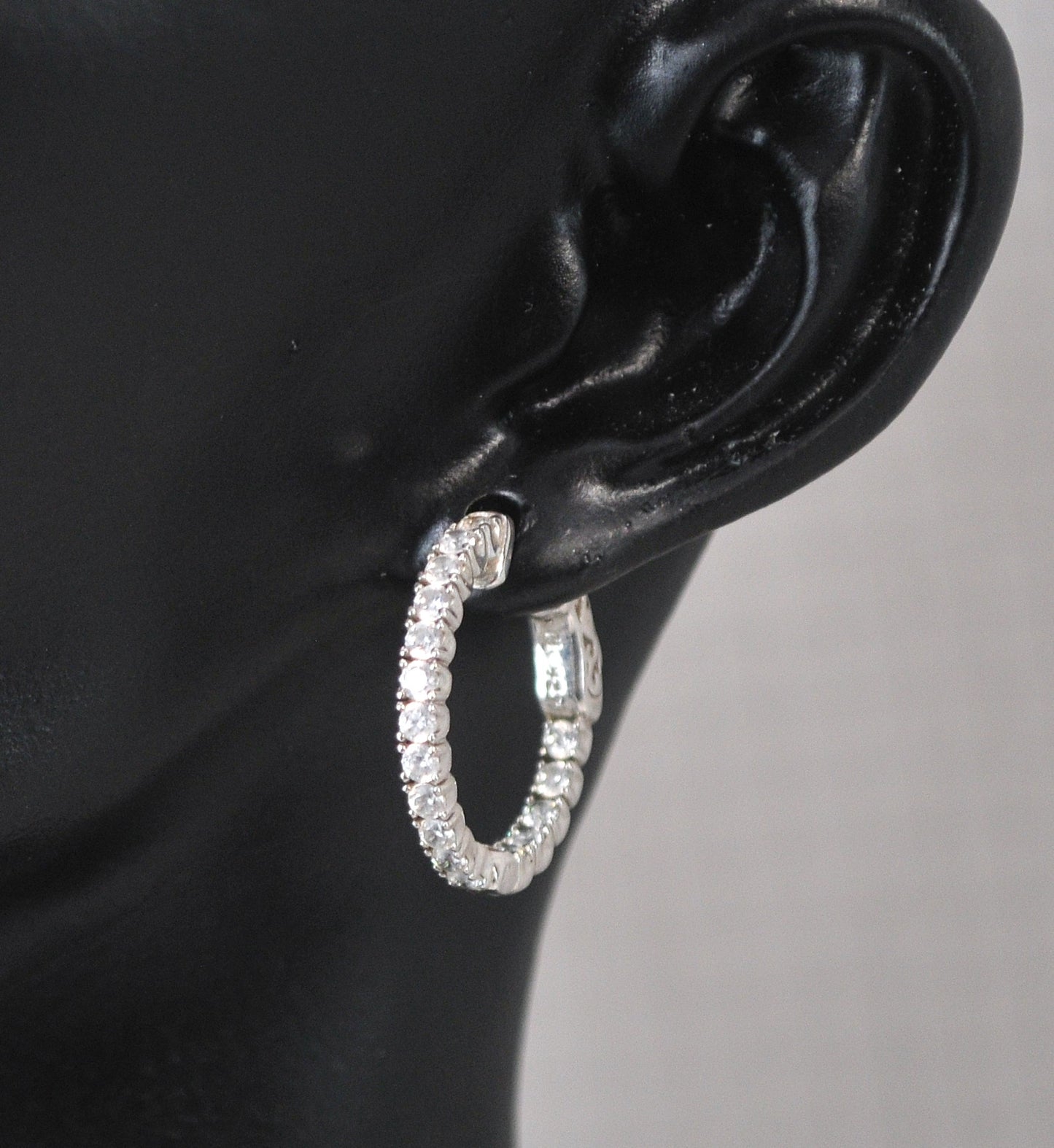 Signed 925 Sterling Silver CZ Inside Out Hoop Earrings