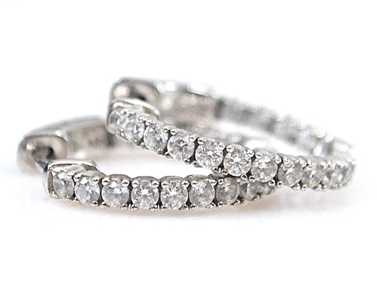 Signed 925 Sterling Silver CZ Inside Out Hoop Earrings