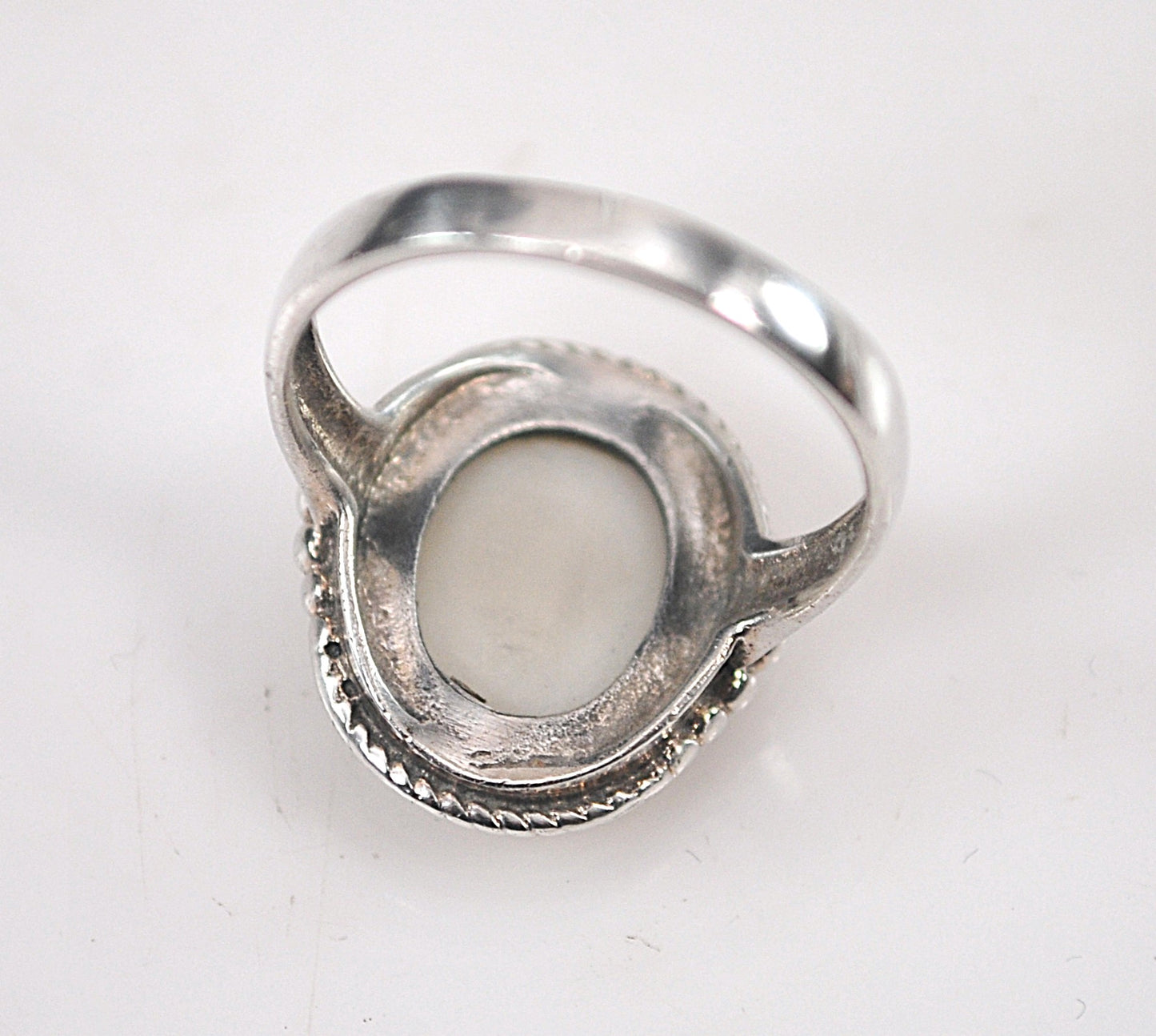 Signed Sterling Silver Mother of Pearl Mosaic Inlay Ring