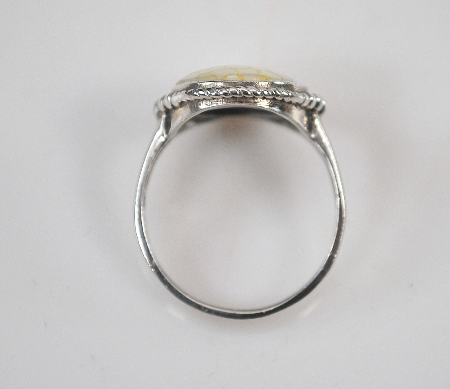 Signed Sterling Silver Mother of Pearl Mosaic Inlay Ring