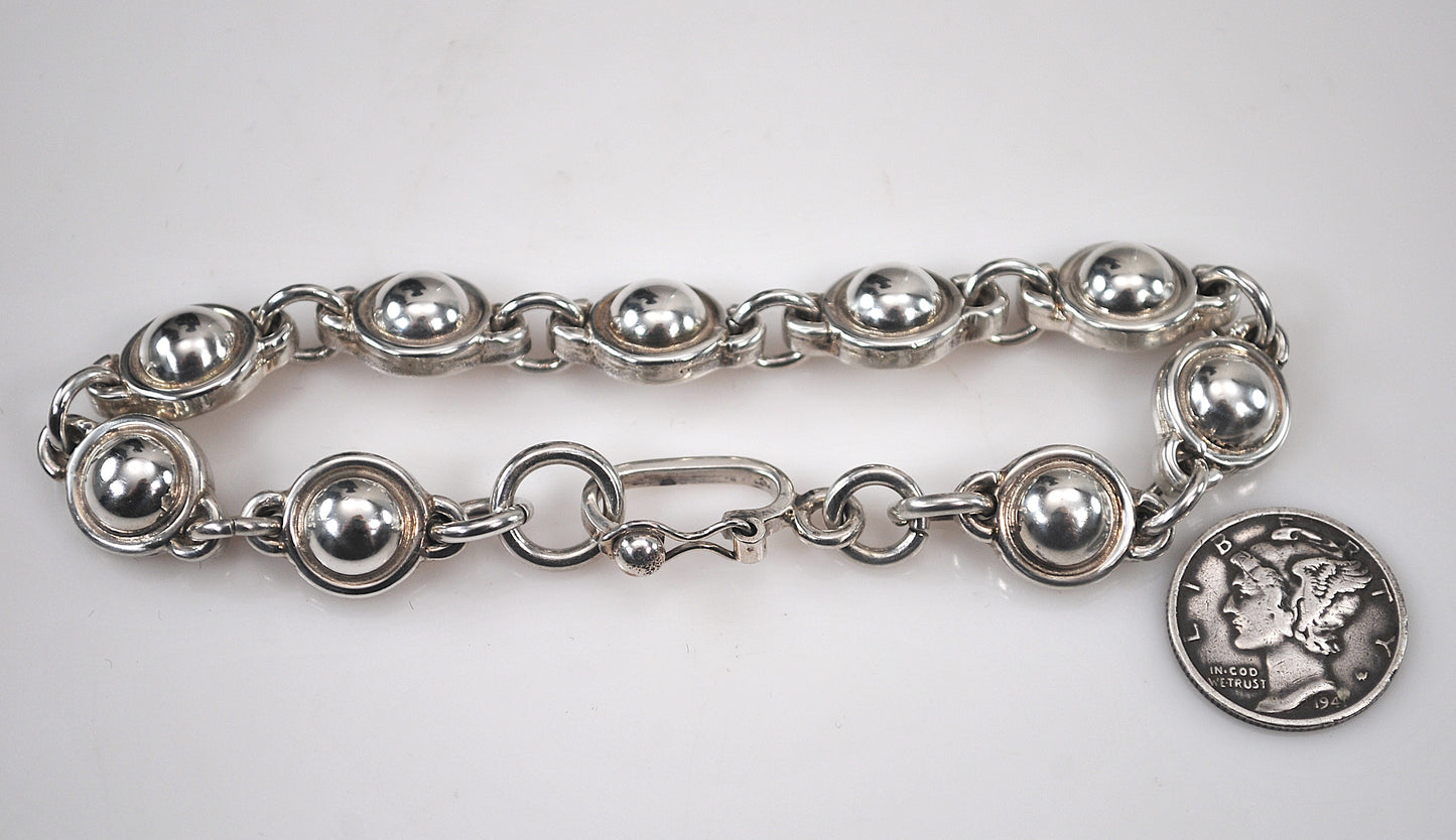 Heavy Sterling Silver Dome Circle Bracelet