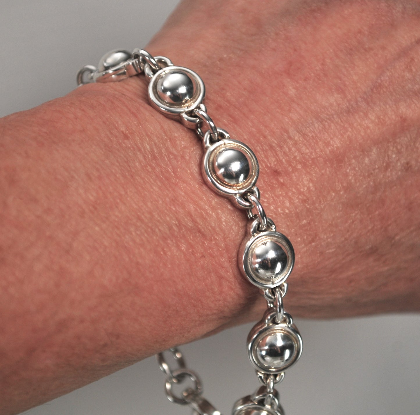 Heavy Sterling Silver Dome Circle Bracelet