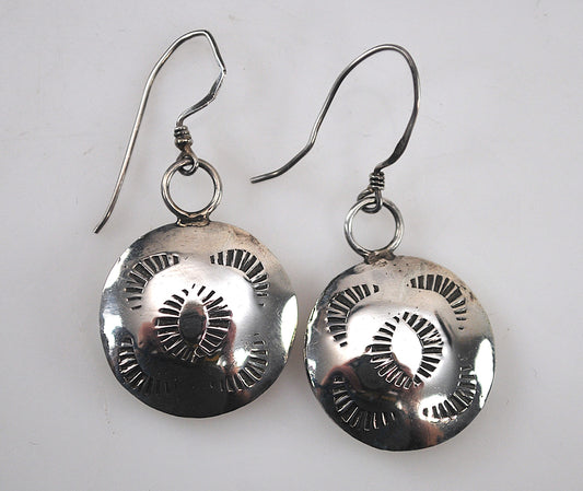 Navajo Sterling Silver Stamped Disc Earrings