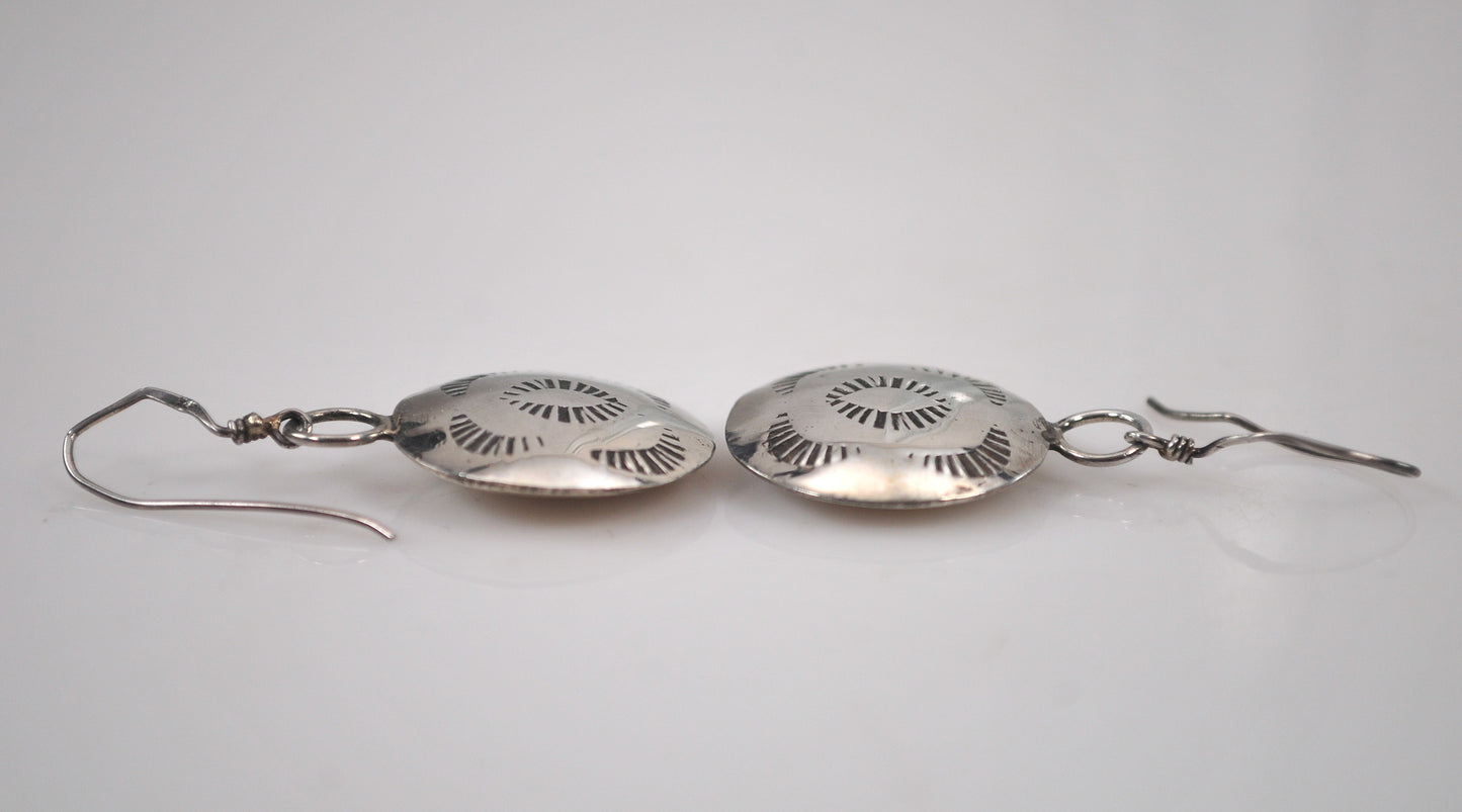 Navajo Sterling Silver Stamped Disc Earrings