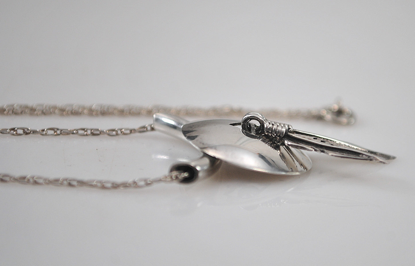 Native American Sterling Silver Concho Feather Slider Necklace