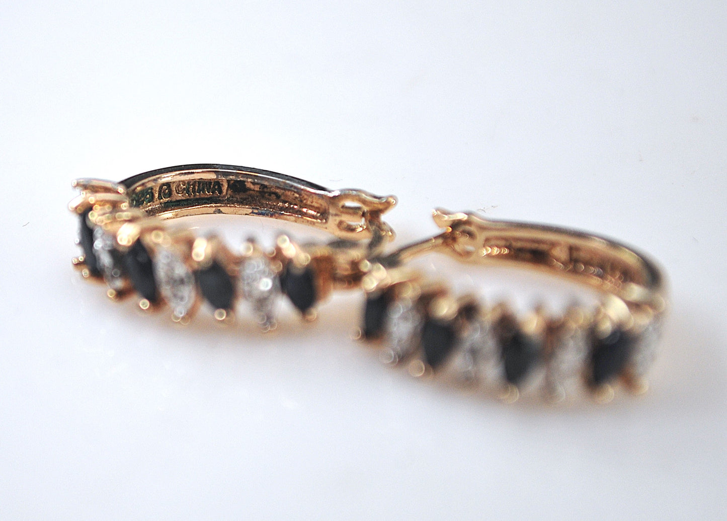 Ross Simons Gold over Sterling Sapphire Diamond Earrings