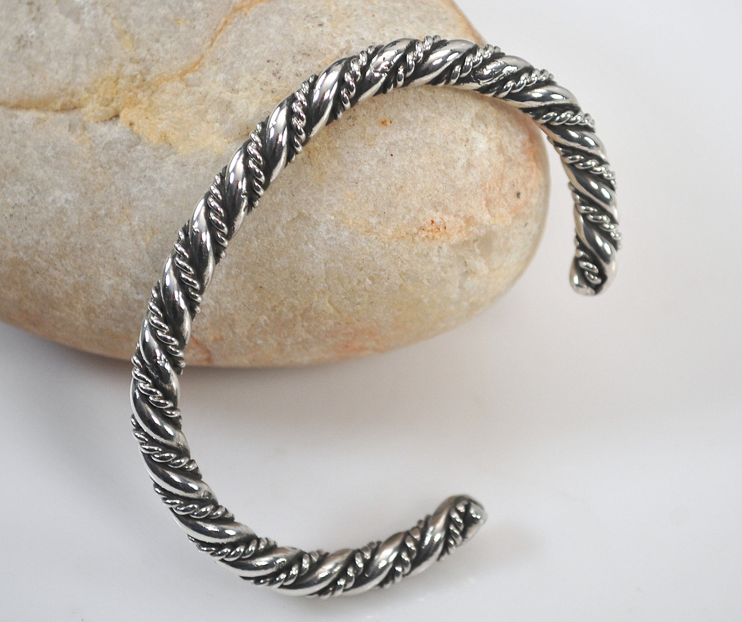Small Wrist Navajo Sterling Silver Rope Twist Cuff Bracelet