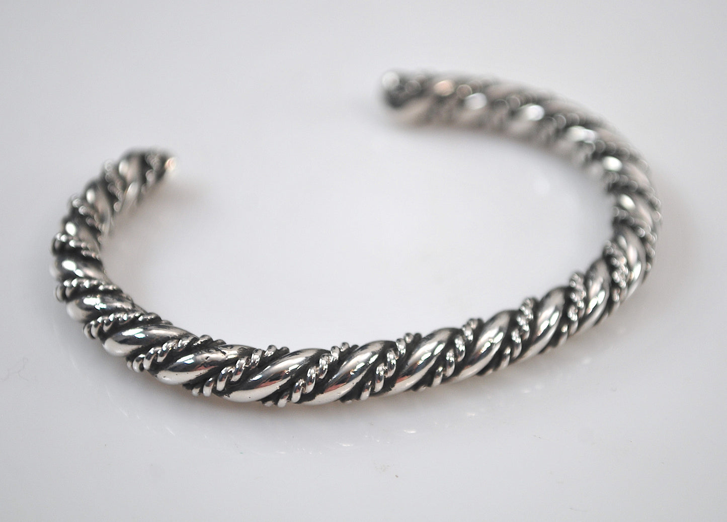 Small Wrist Navajo Sterling Silver Rope Twist Cuff Bracelet