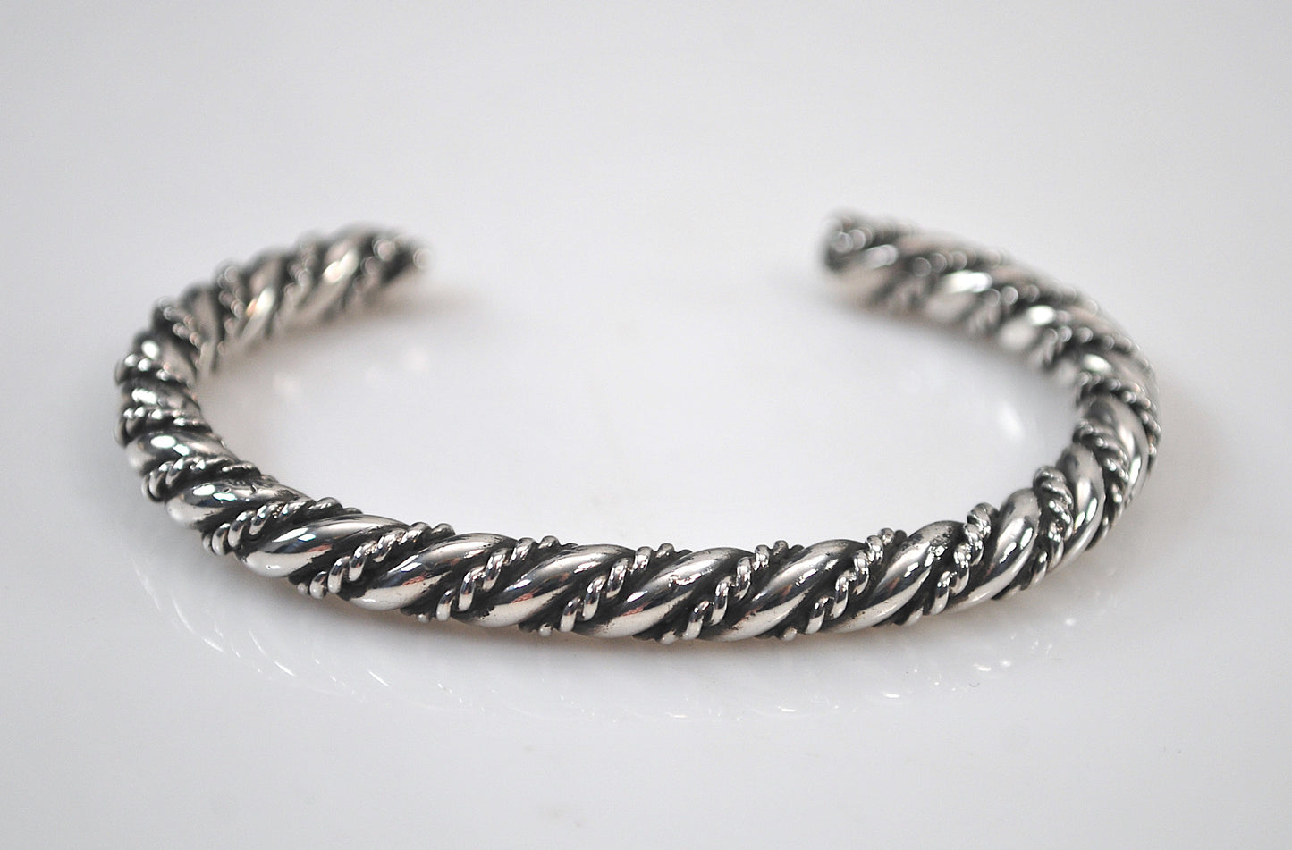 Small Wrist Navajo Sterling Silver Rope Twist Cuff Bracelet