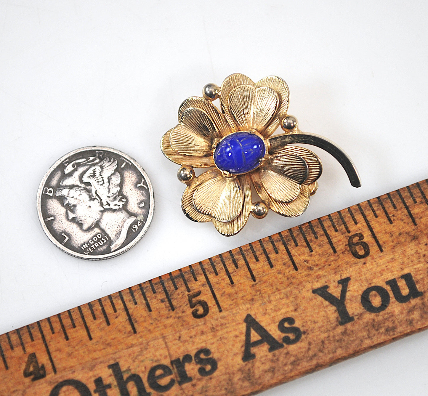Small Vintage Signed Gold Filled Scarab Flower Brooch