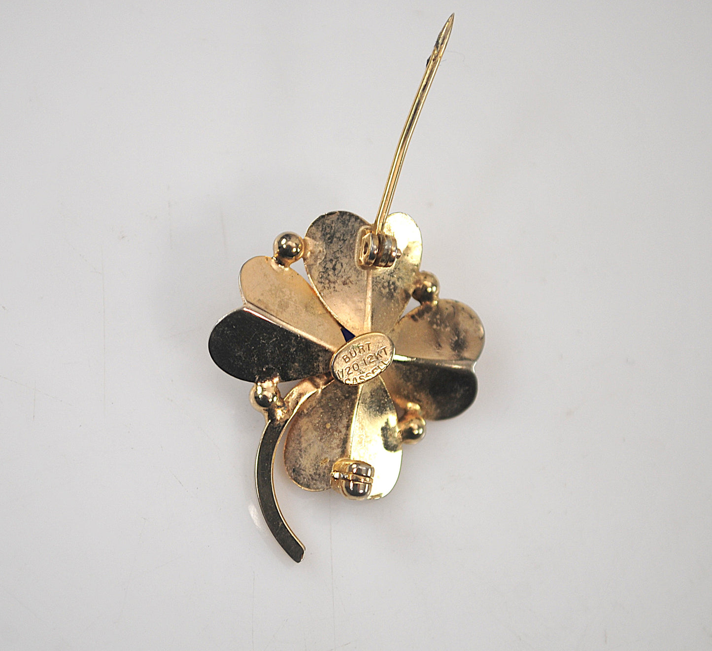 Small Vintage Signed Gold Filled Scarab Flower Brooch