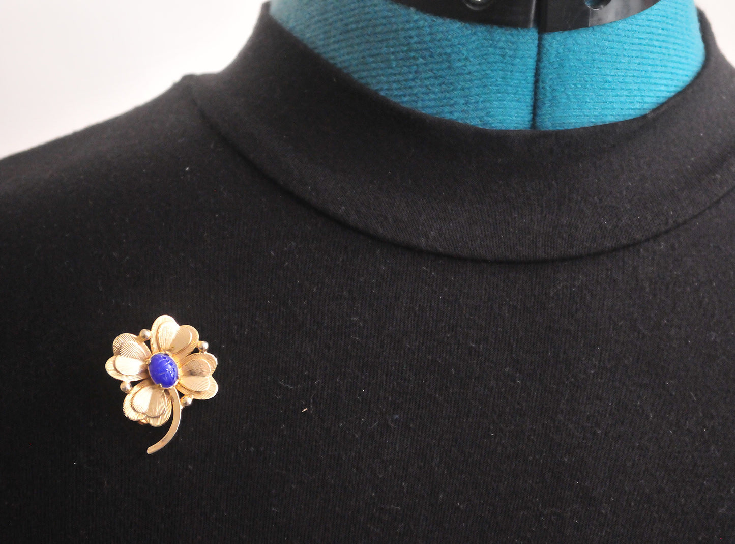 Small Vintage Signed Gold Filled Scarab Flower Brooch