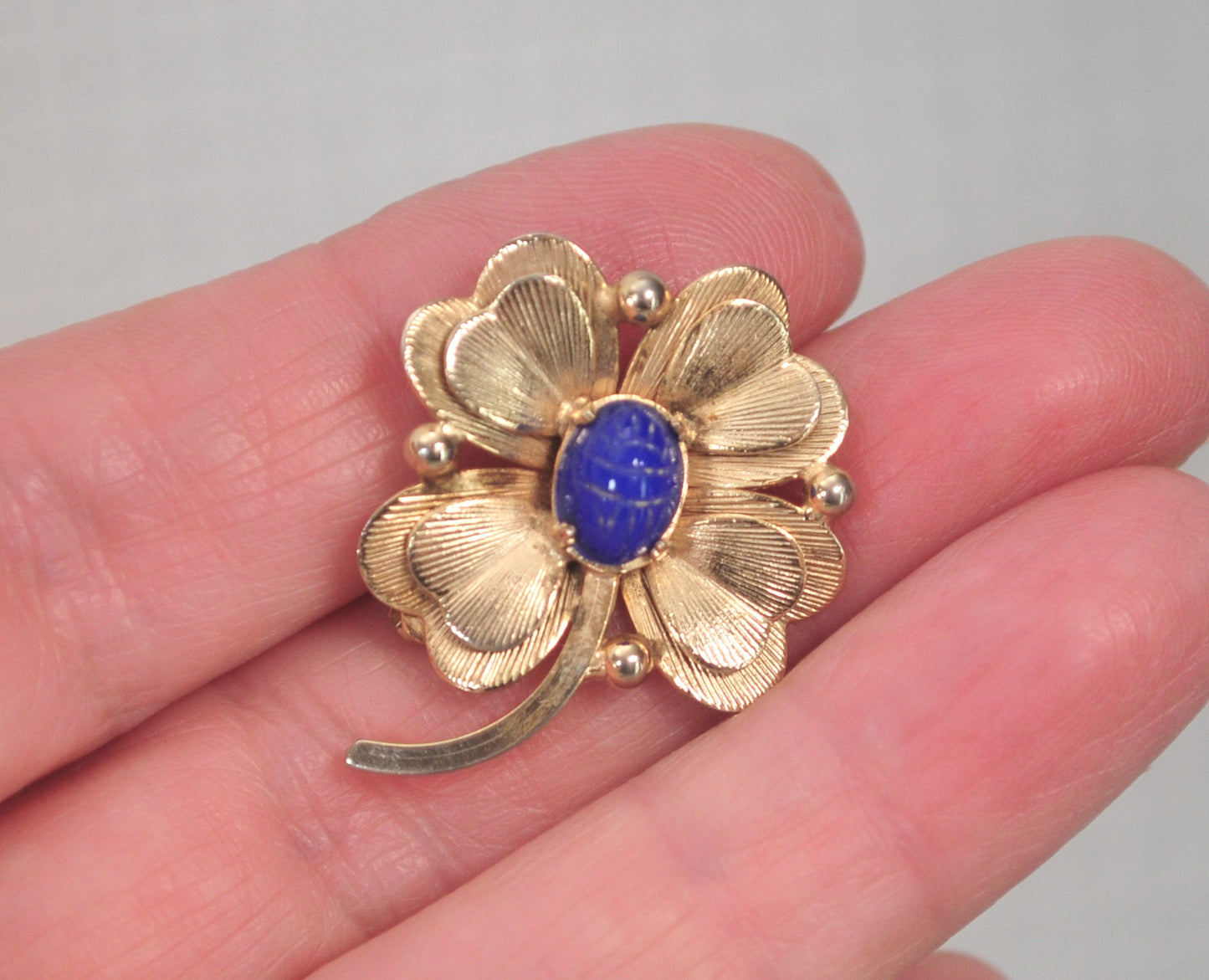 Small Vintage Signed Gold Filled Scarab Flower Brooch