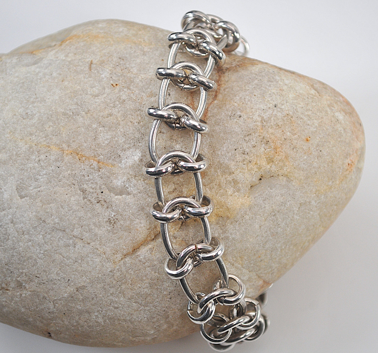 Wide Sterling Silver Chainmail Bracelet