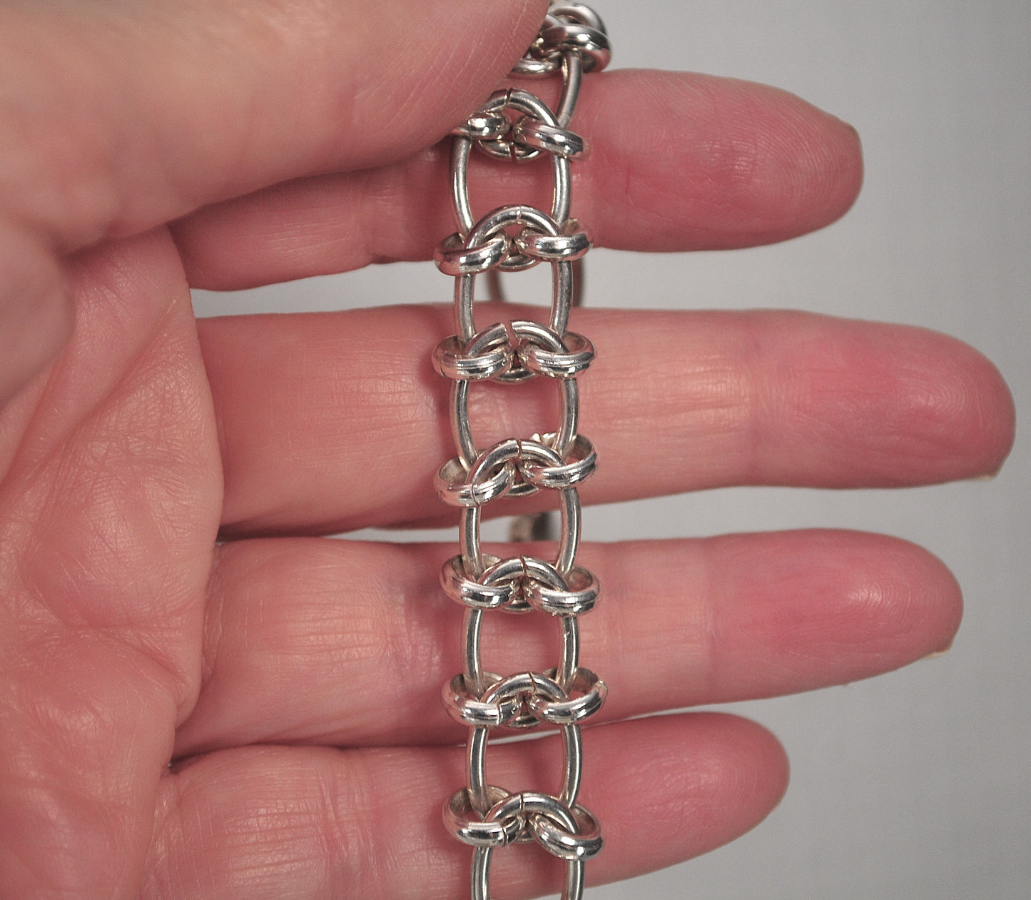 Wide Sterling Silver Chainmail Bracelet
