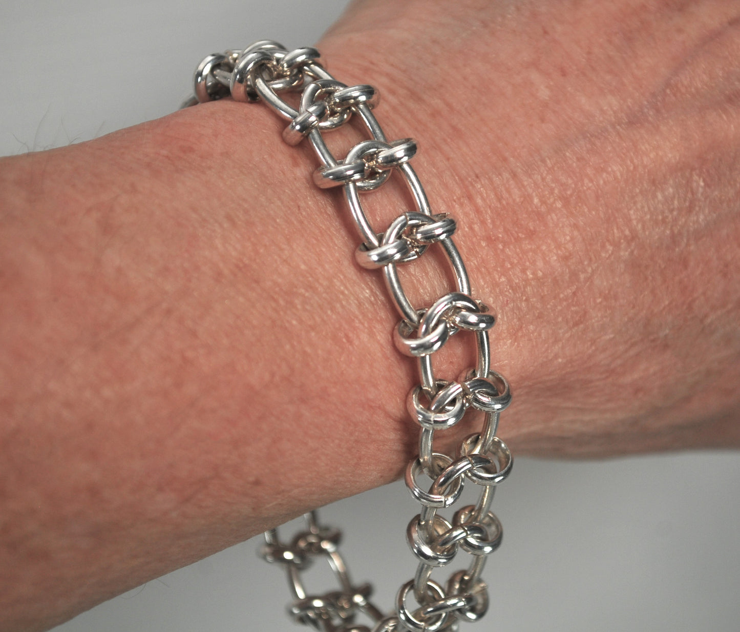 Wide Sterling Silver Chainmail Bracelet