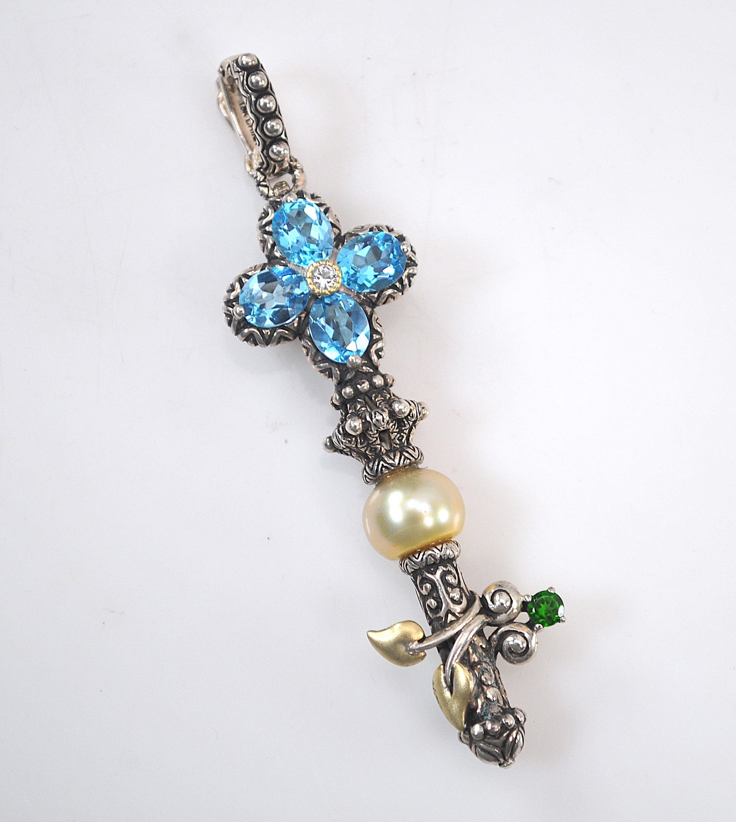 Barbara Bixby Sterling Silver 18K Gold Blue Topaz Pearl Key Enhancer Pendant