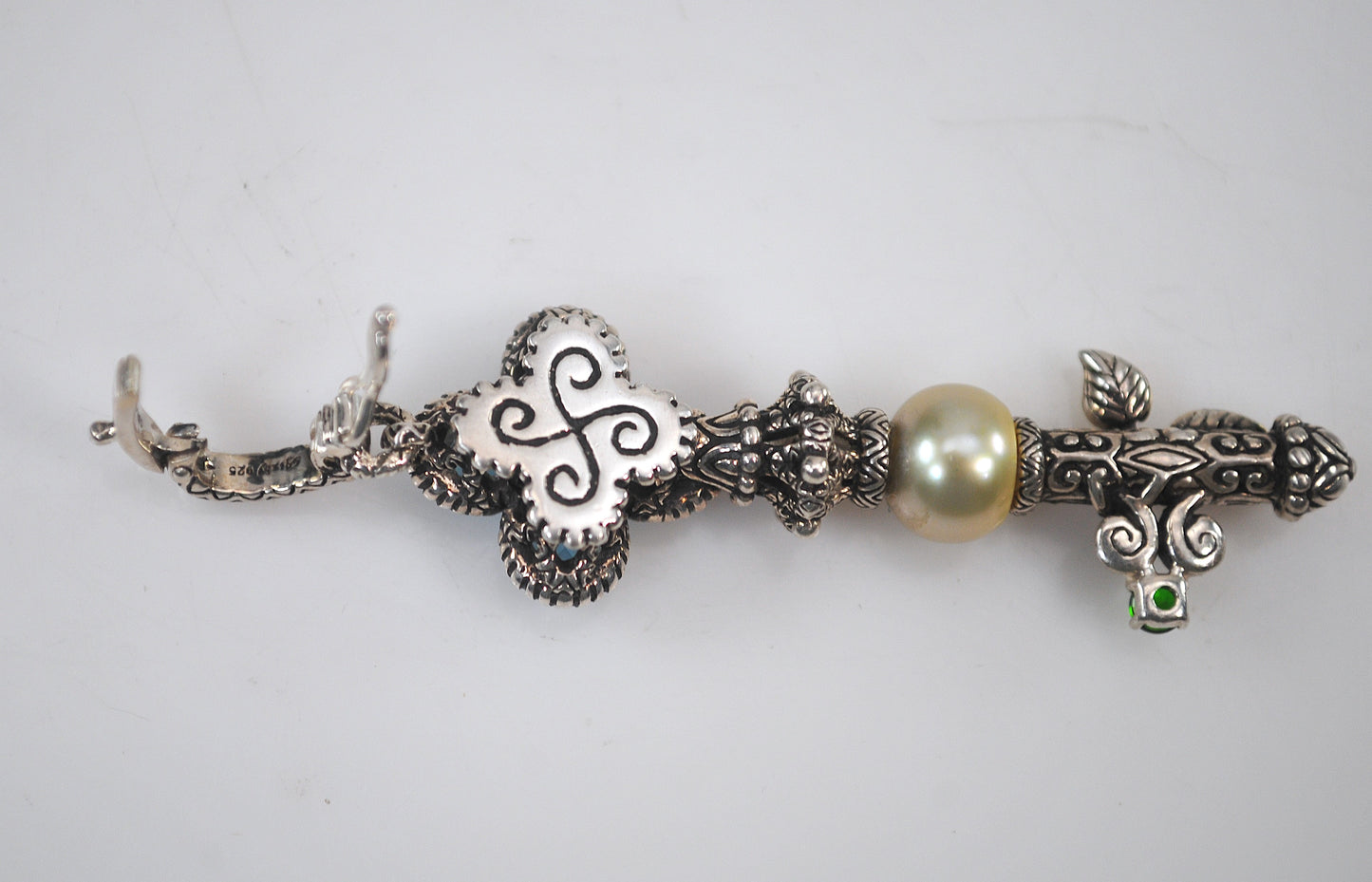 Barbara Bixby Sterling Silver 18K Gold Blue Topaz Pearl Key Enhancer Pendant