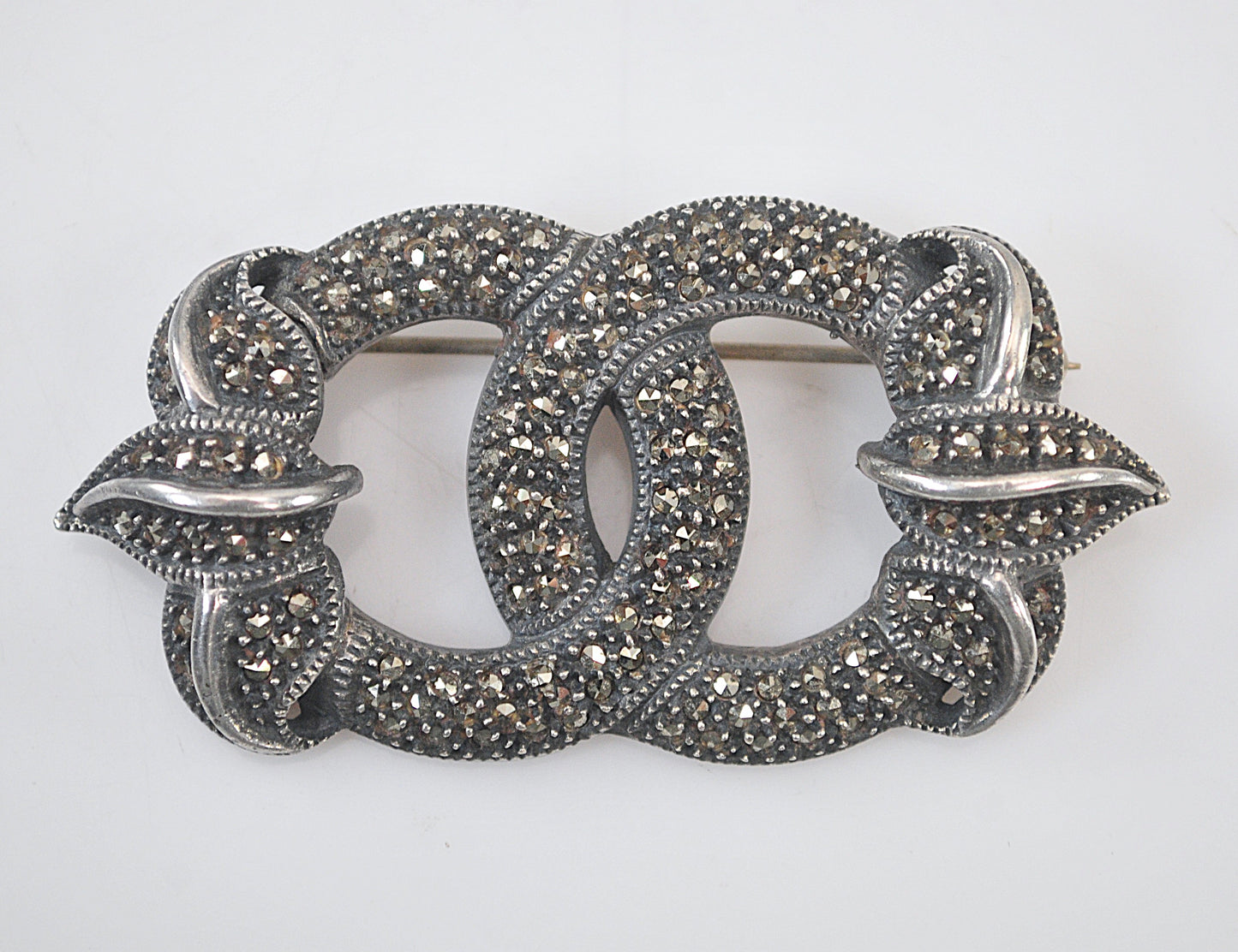 Large Judith Jack Sterling Silver Marcasite Brooch