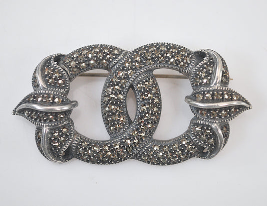 Large Judith Jack Sterling Silver Marcasite Brooch