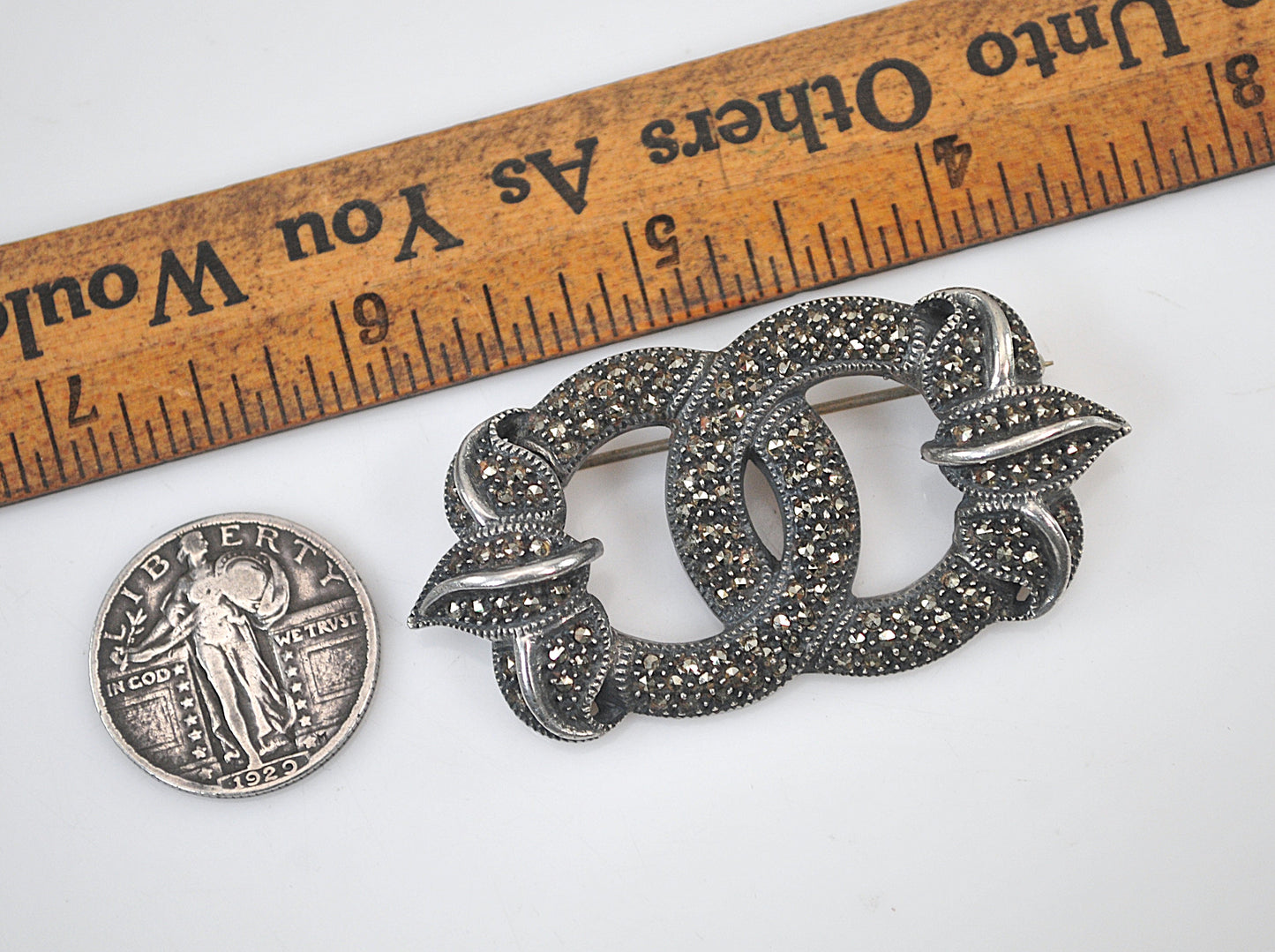 Large Judith Jack Sterling Silver Marcasite Brooch