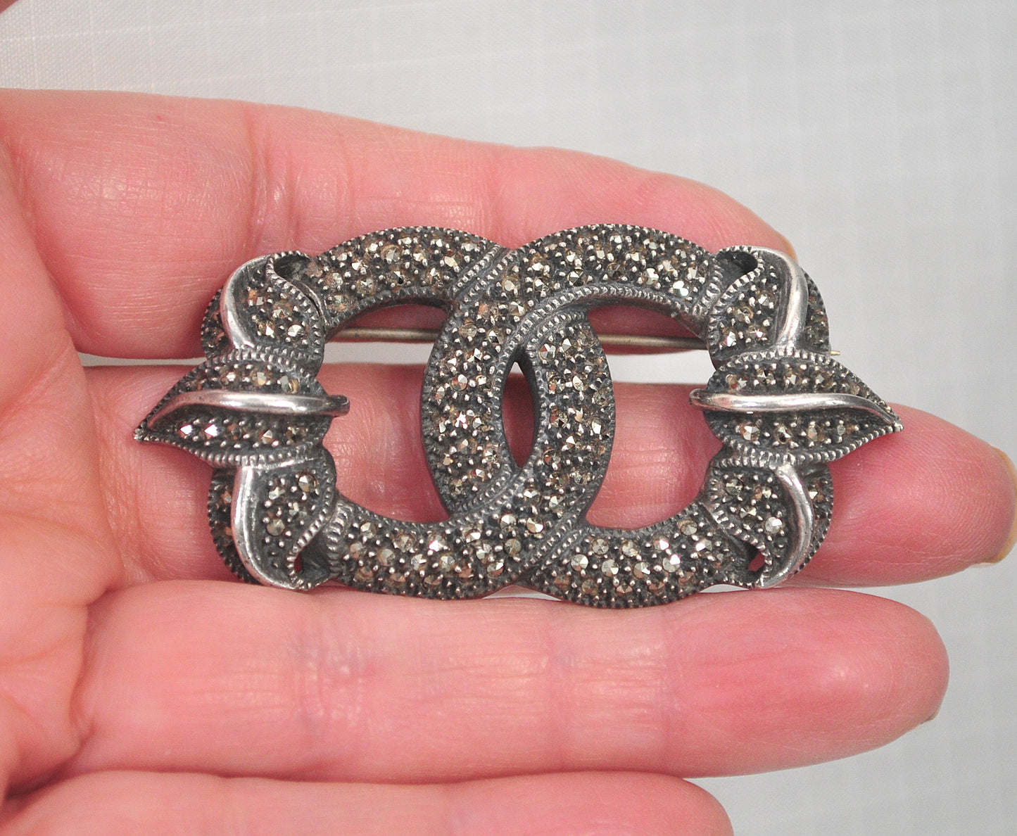 Large Judith Jack Sterling Silver Marcasite Brooch