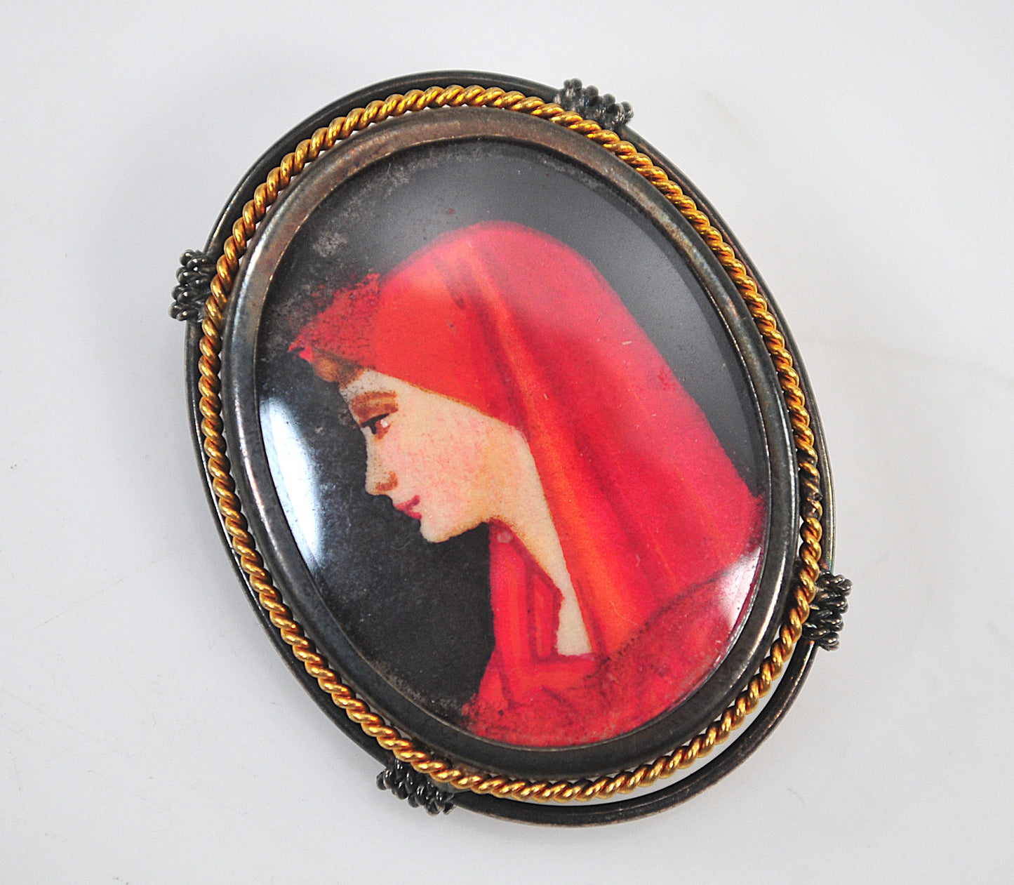 Vintage 800 Silver Saint Fabiola Brooch/Pendant