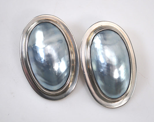 NOT AVAILABLE - Reserved for T - Gunn Trigère Large Sterling Silver Pearl Clip On Earrings
