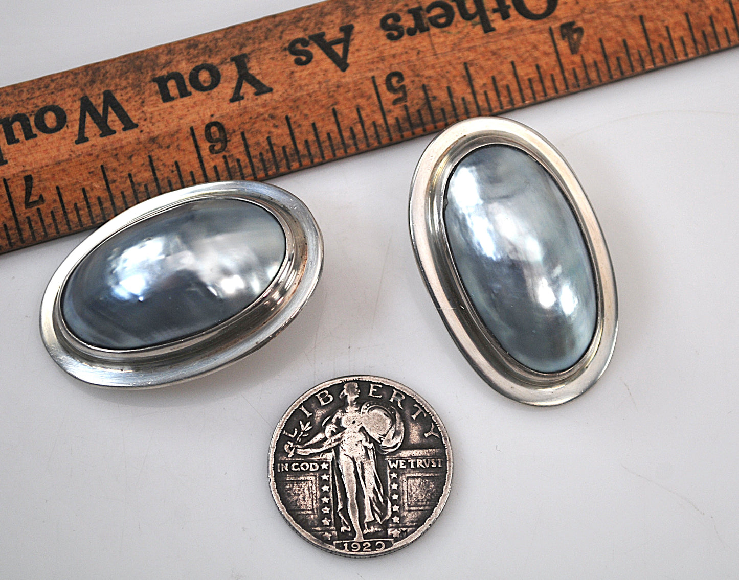 NOT AVAILABLE - Reserved for T - Gunn Trigère Large Sterling Silver Pearl Clip On Earrings