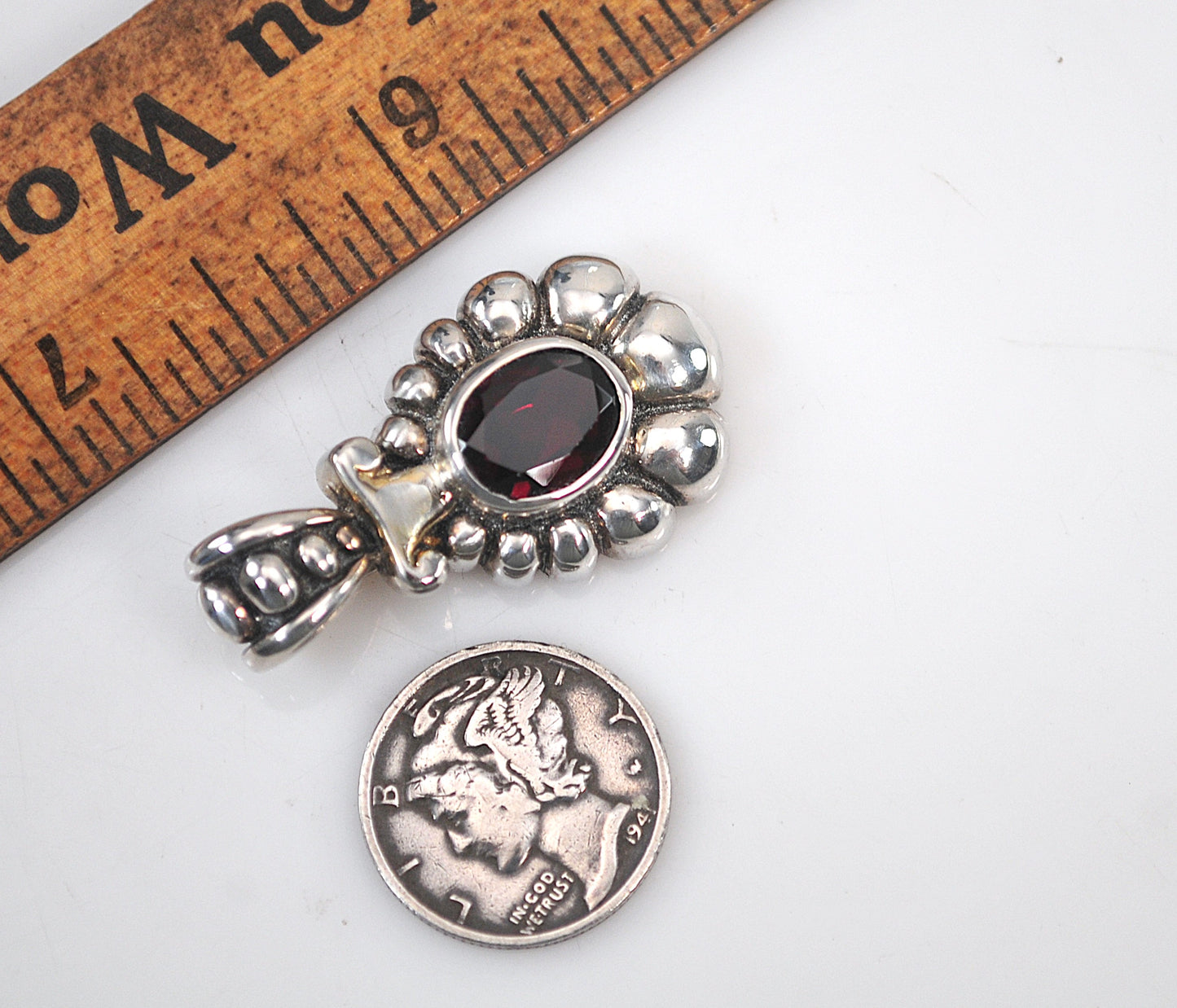 Vintage Sterling Silver Garnet Enhancer Pendant