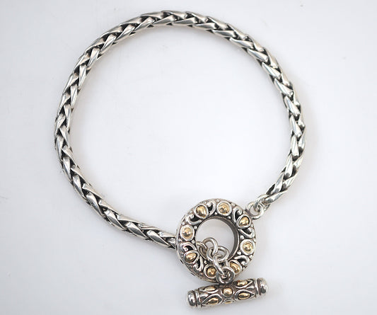BJC 925 18K Wheat Link Toggle Bracelet