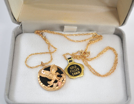 Black Hills Gold Coleman 10K Gold Black Onyx Eagle Necklace with Gold Filled Chain