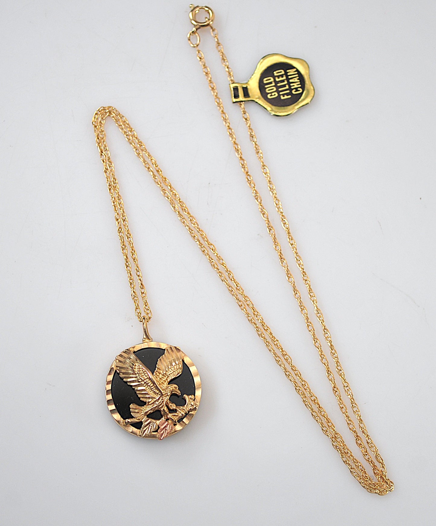 Black Hills Gold Coleman 10K Gold Black Onyx Eagle Necklace with Gold Filled Chain