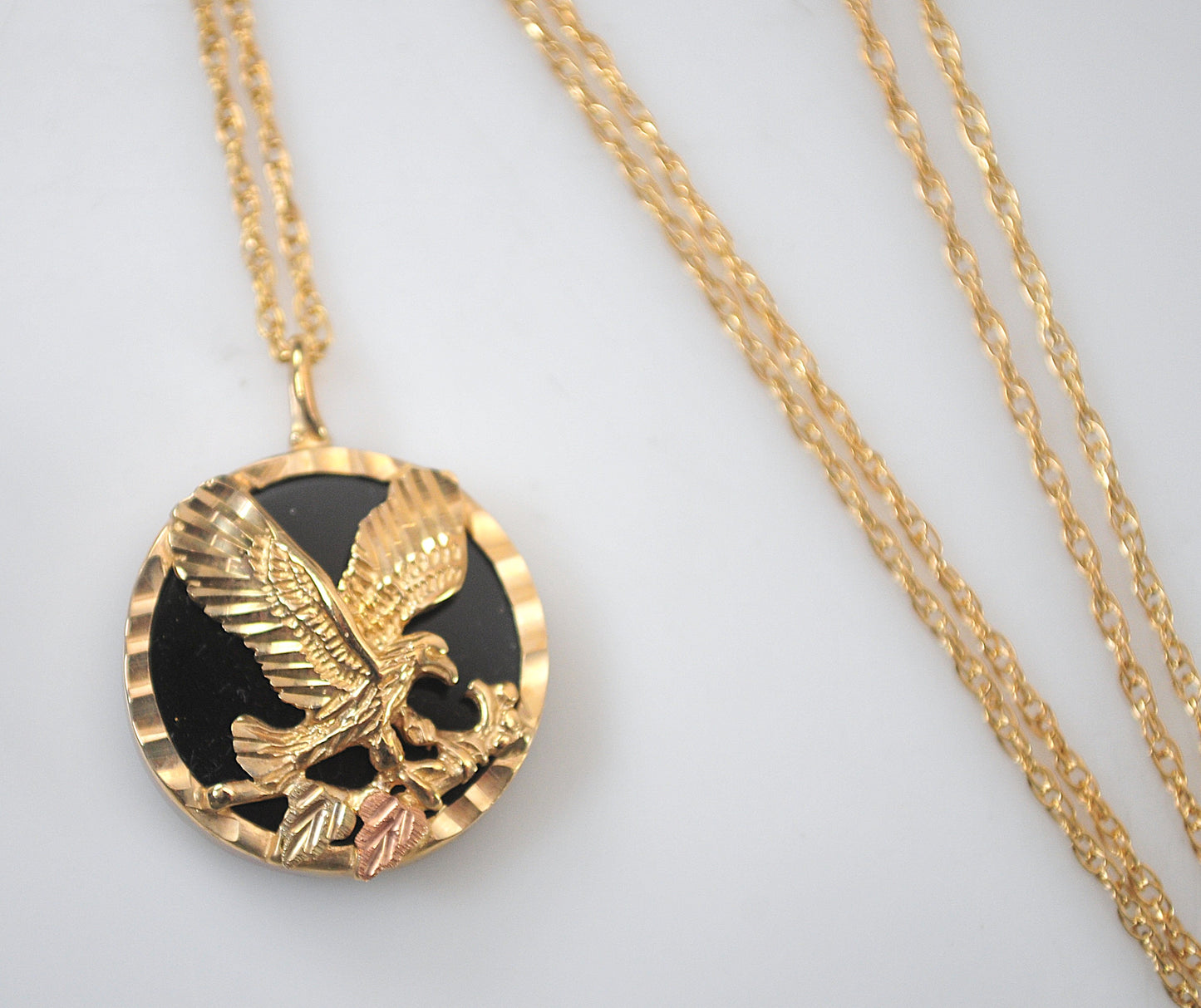 Black Hills Gold Coleman 10K Gold Black Onyx Eagle Necklace with Gold Filled Chain