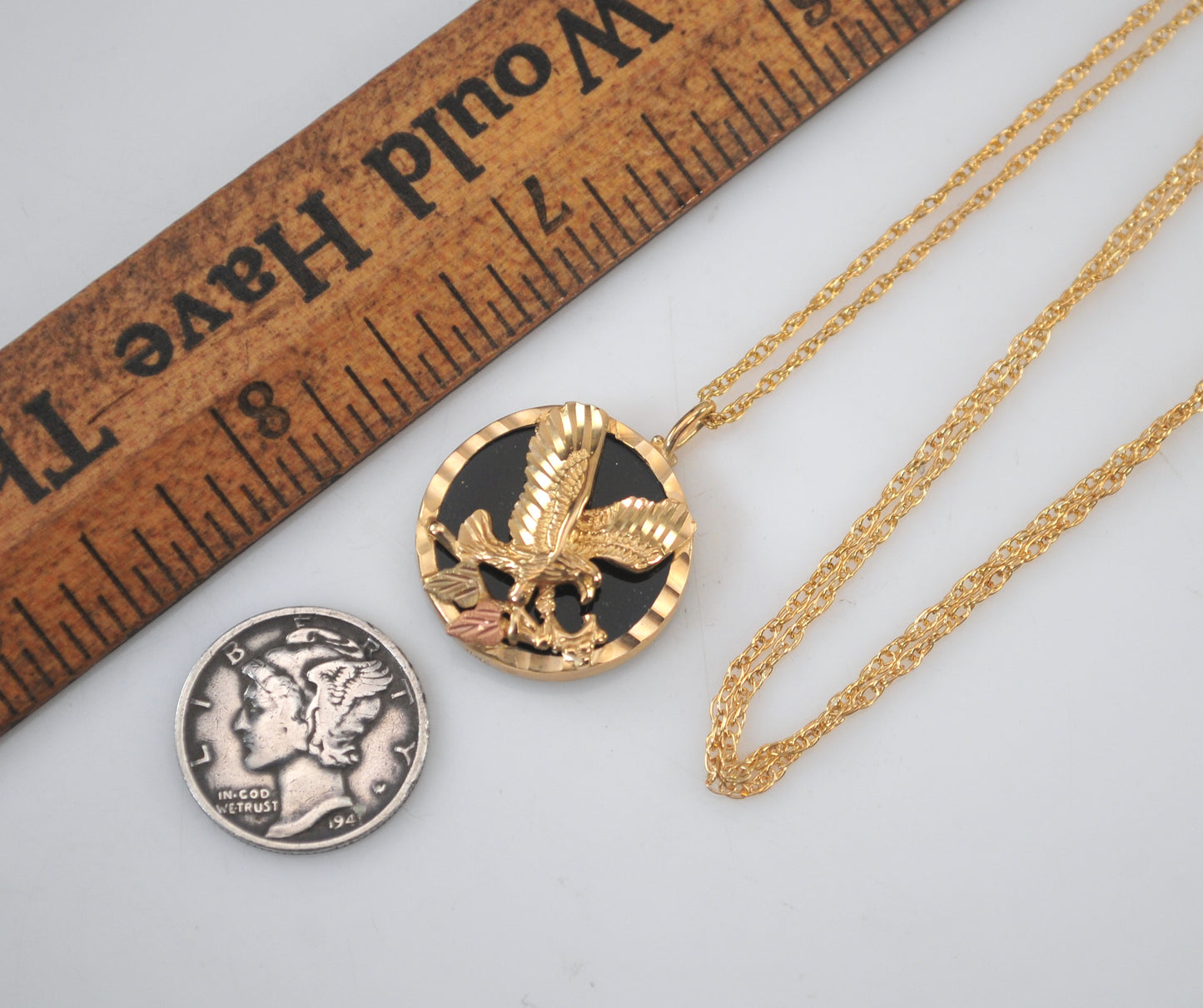 Black Hills Gold Coleman 10K Gold Black Onyx Eagle Necklace with Gold Filled Chain