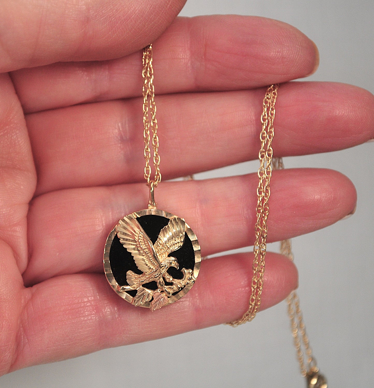 Black Hills Gold Coleman 10K Gold Black Onyx Eagle Necklace with Gold Filled Chain