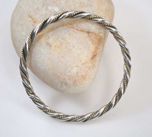 Vintage Taxco Sterling Silver Brass Twist Bangle Bracelet