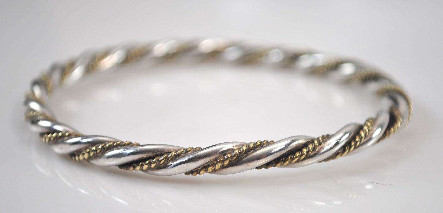 Vintage Taxco Sterling Silver Brass Twist Bangle Bracelet