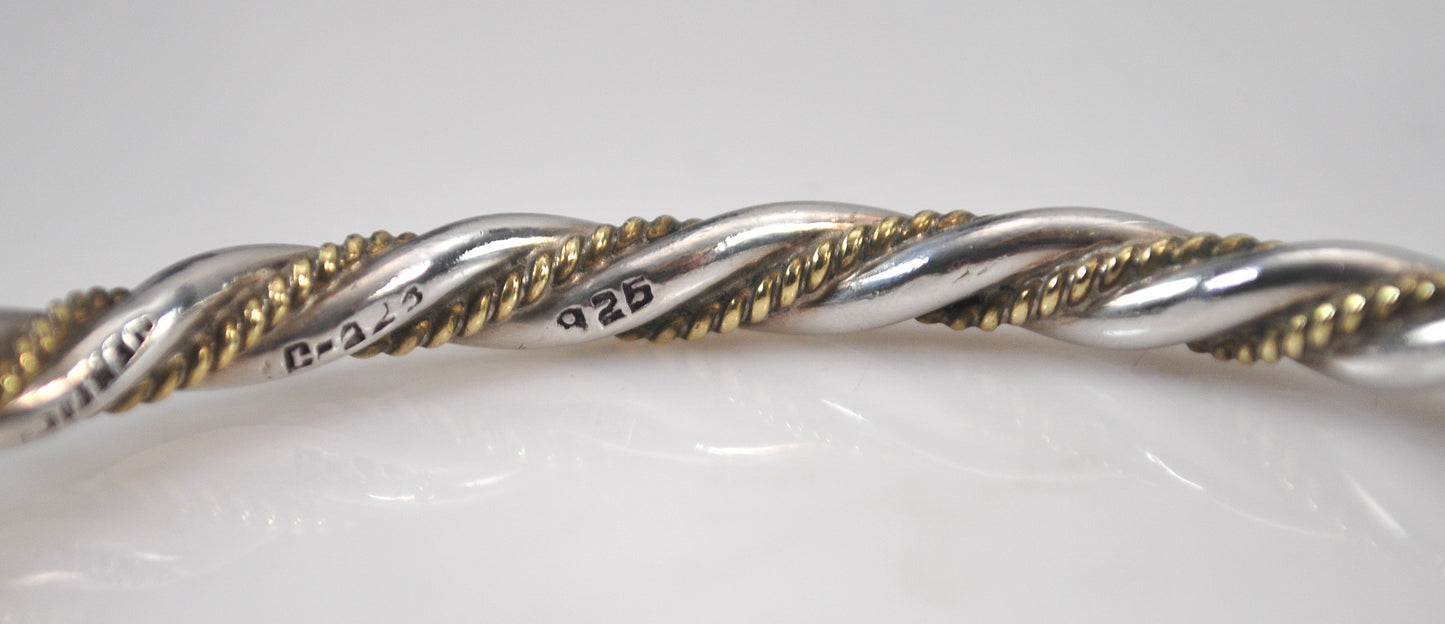 Vintage Taxco Sterling Silver Brass Twist Bangle Bracelet