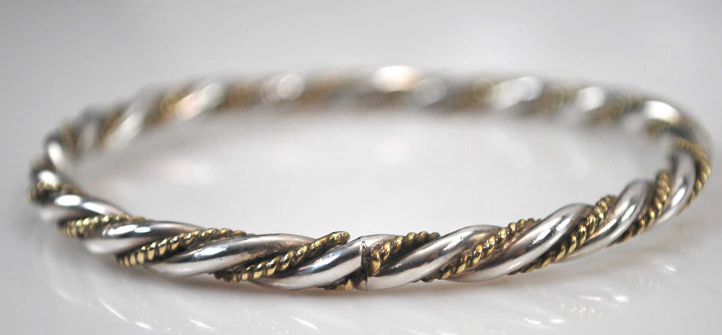 Vintage Taxco Sterling Silver Brass Twist Bangle Bracelet