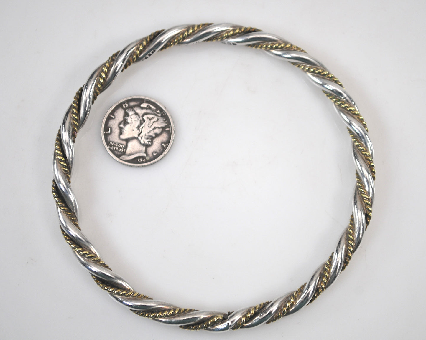 Vintage Taxco Sterling Silver Brass Twist Bangle Bracelet