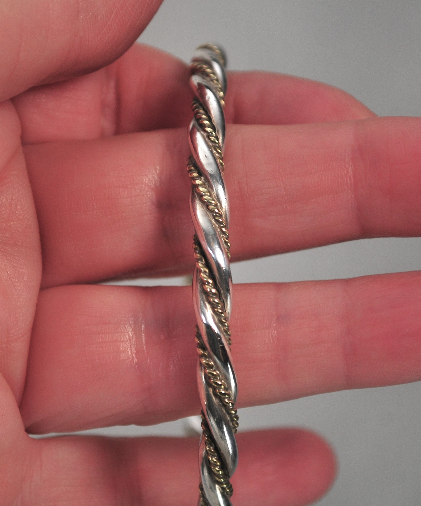 Vintage Taxco Sterling Silver Brass Twist Bangle Bracelet