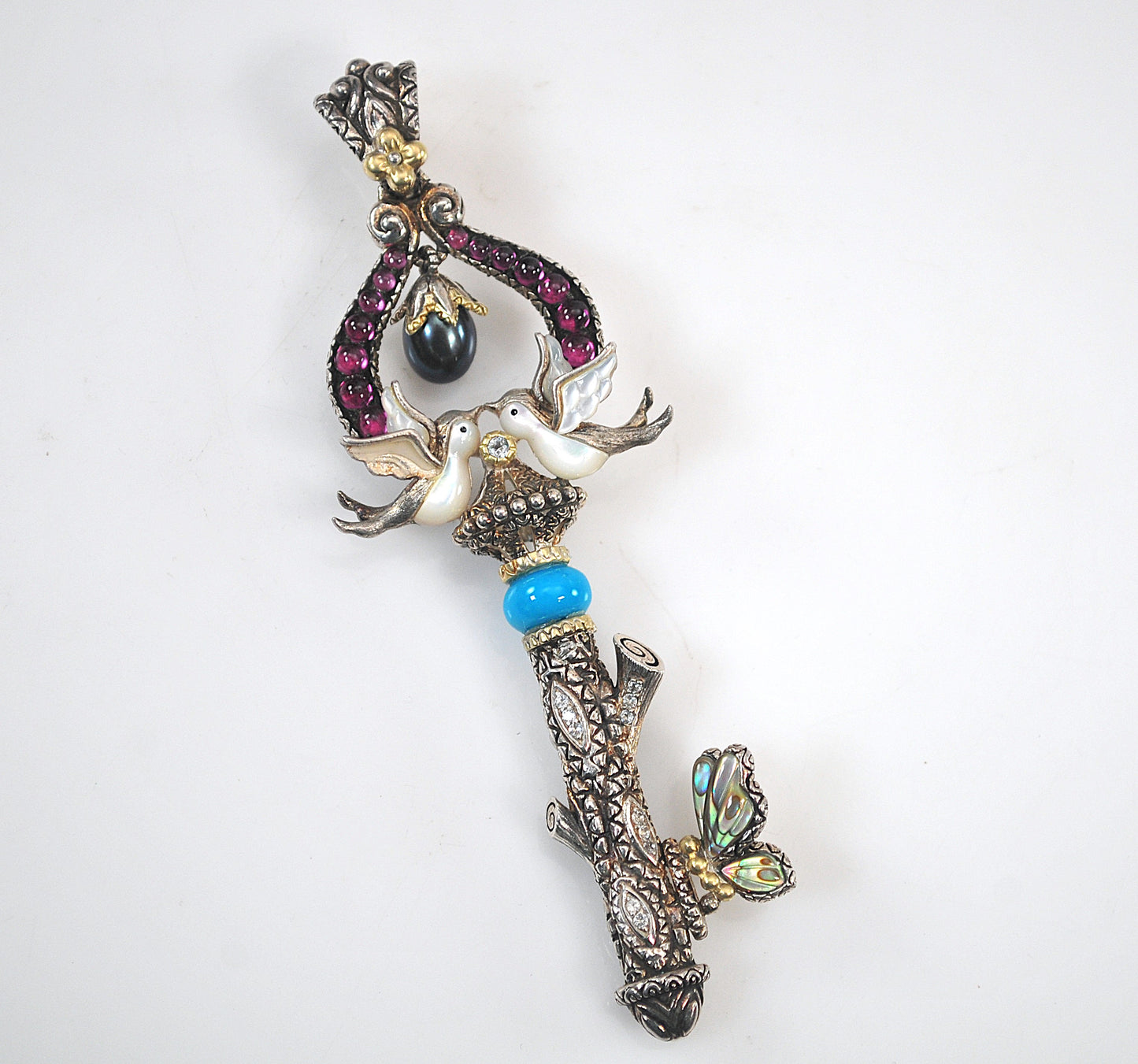 DAMAGED - AS IS - Barbara Bixby Sterling Silver 18K Gold Bird Key Enhancer Pendant